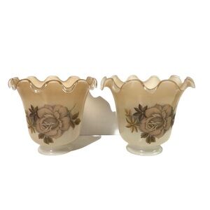 Vintage Milk Glass Lamp Shades Ruffled Floral Opaline Fitter Flowers Set